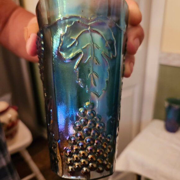 Vintage Indiana Glass Harvest Blue Carnival Glass tumblers - set of 6 - Picture 2 of 3